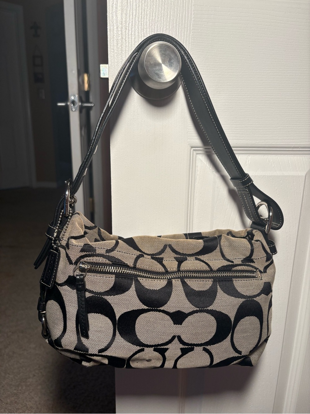Coach Black and Tan Logo Shoulder Bag